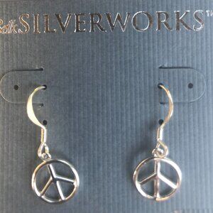 Sterling Silver Peace Sign Earrings 925 New NWT Belk Silverworks $46